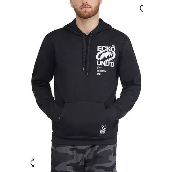 ECKO UNTLD - NWT - M Sz 3X - Small Tilt Fleece-Lined Hoodie in Charcoal & Black - Picture 3 of 16